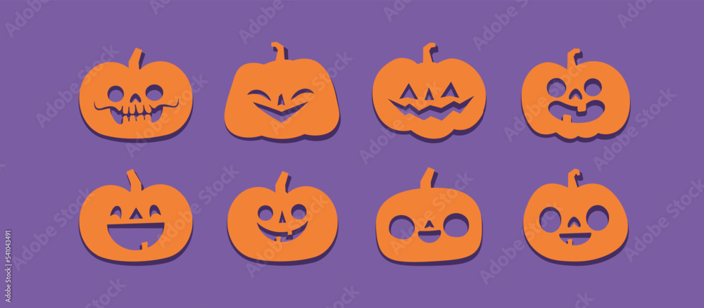 Fototapeta premium Halloween carved pumpkins. Jack O lantern flat icons.