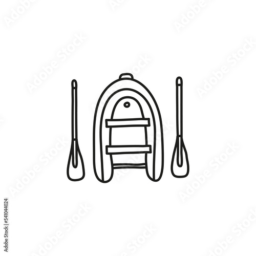Doodle outline inflatable boat icon.