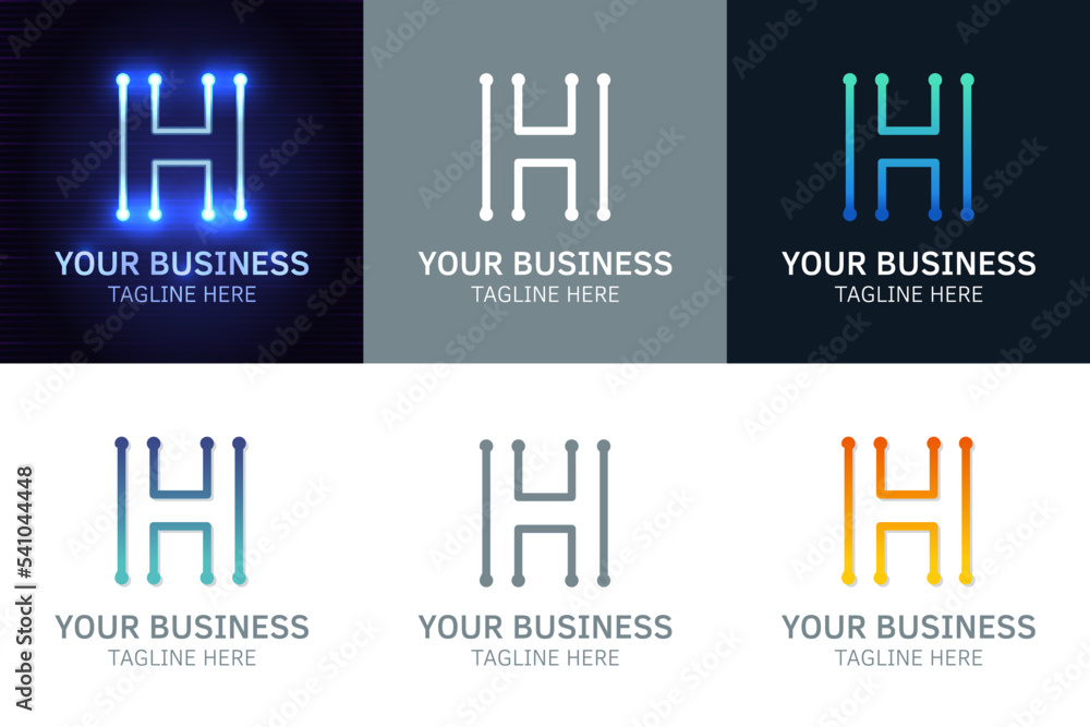 Letter H minimal logo icon design. Vector template graphic elements. Technology, digital interfaces, hardware and engineering concepts. Graphic made of circuits Letter H minimal logo icon design. Vector template graphic elements. Technology, digital interfaces, hardware and engineering concepts. Graphic made of circuits