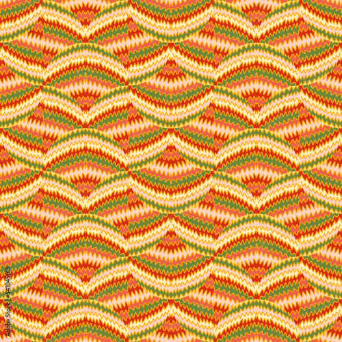 Hand drawn zig zag lines mosaic ornament. Abstract wave seamless pattern in doodle style. Creative stripes print wallpaper.
