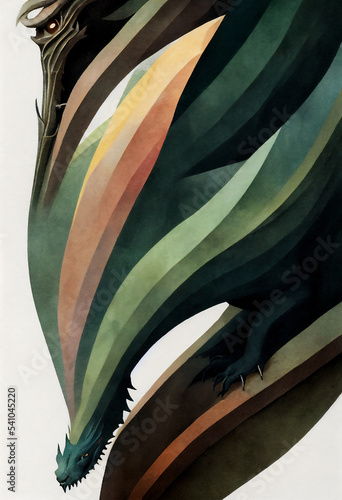 Young Adult Abstract Watercolor Dragon Book Cover. Background, Design, Print, Sticker, Postcard. Muted Colors, YA photo