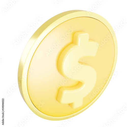 Golden dollar sign 3d render, 3d realistic coins, symbolizing profit in business, PNG