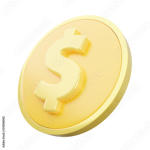 Golden dollar sign 3d render, 3d realistic coins, symbolizing profit in business, PNG