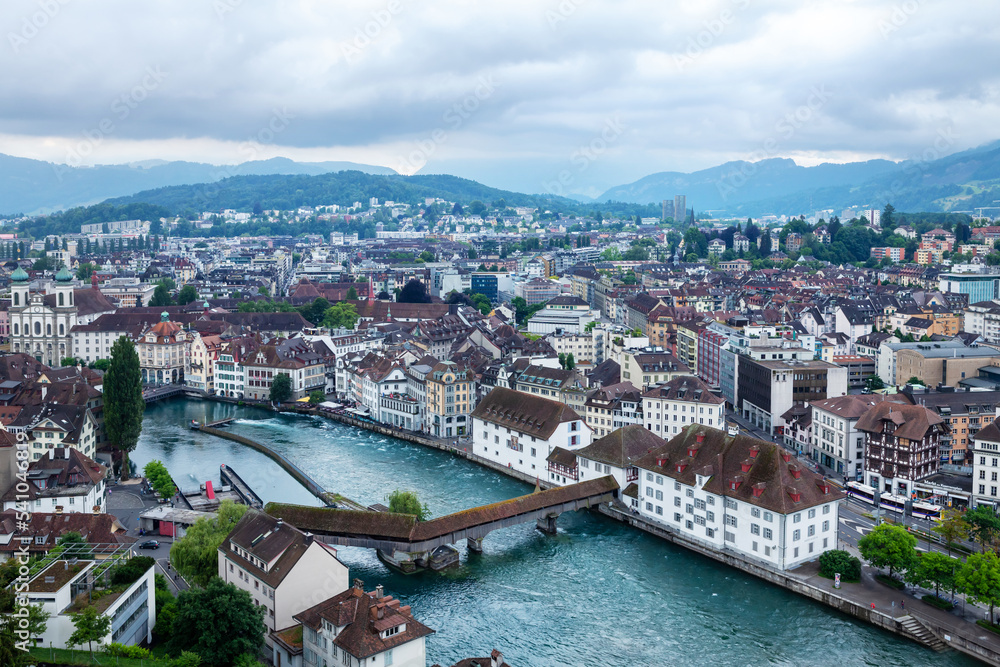 Panoramic view of historic city center of Lucerne