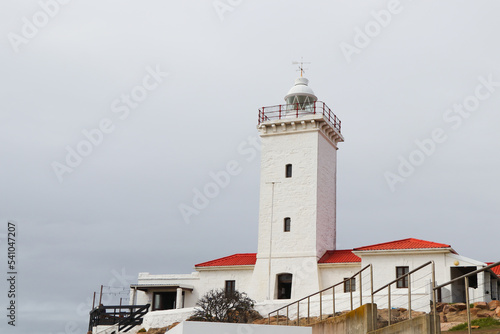 White Lighthouse Building At Cape St. Blaize With Overcast Sky, Mossel Bay, South Africa