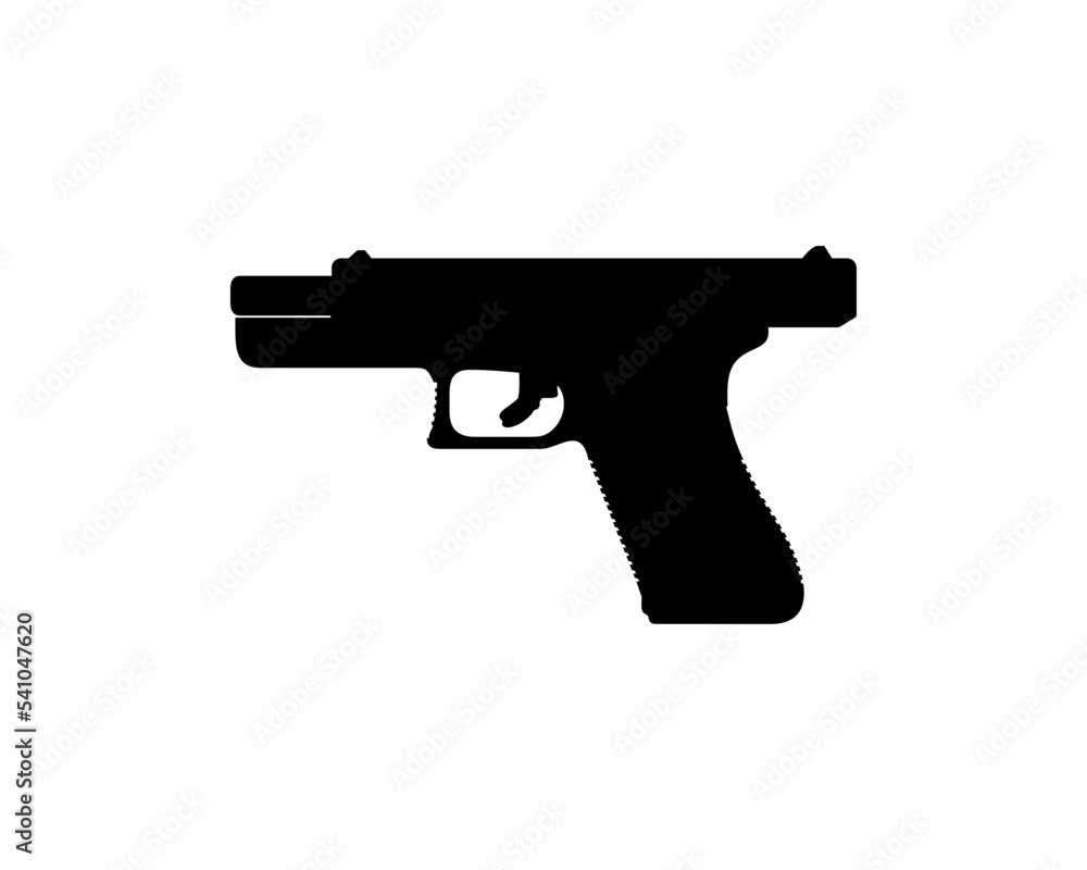 Silhouette of Pistol Gun for Logo, Pictogram, Website or Graphic Design Element. Vector Illustration