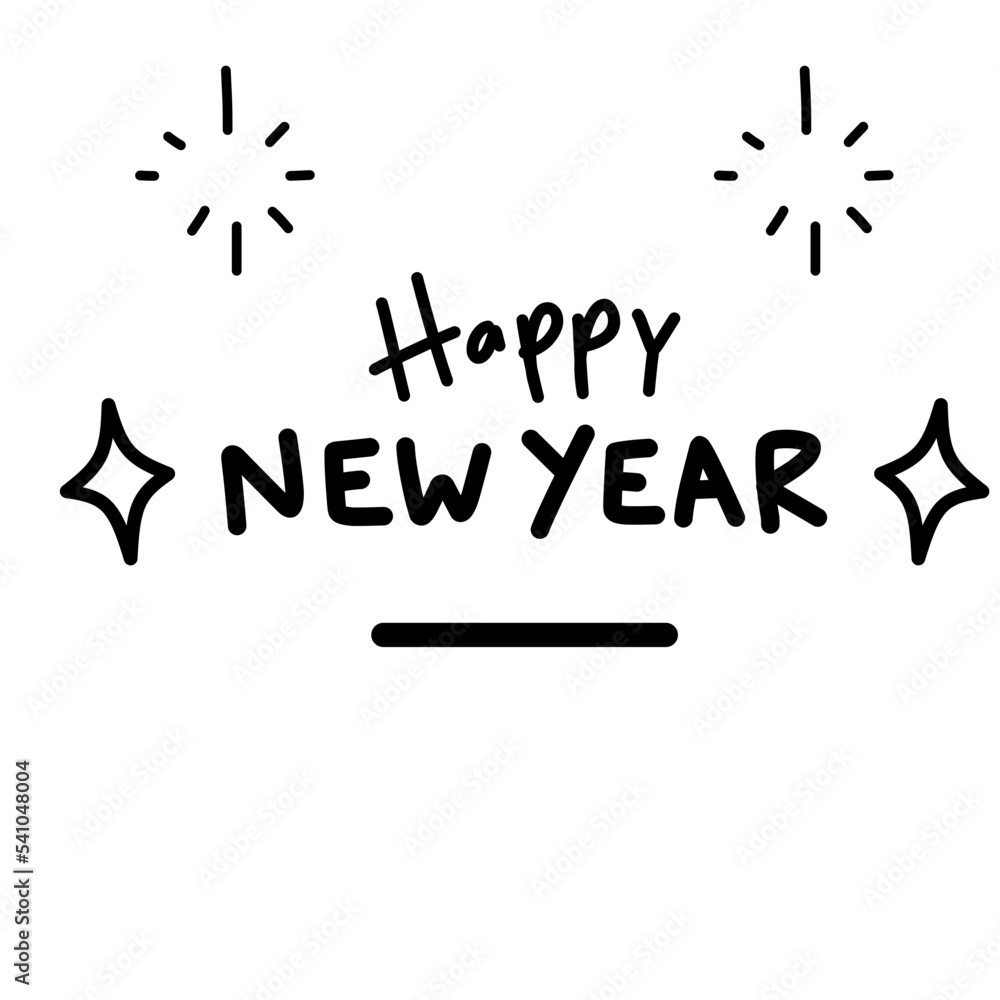 Happy New Year 2023, simple hand drawn, New year, Happy party,