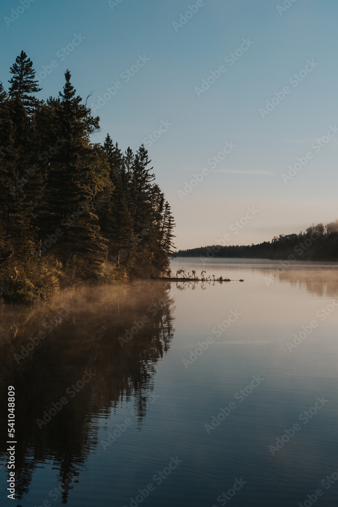 Foggy morning lake