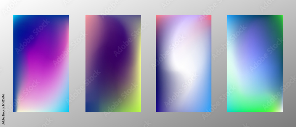 Abstract bright gradient background. Set of 4 backgrounds. Creative modern vector illustration. Holographic spectrum for coating.