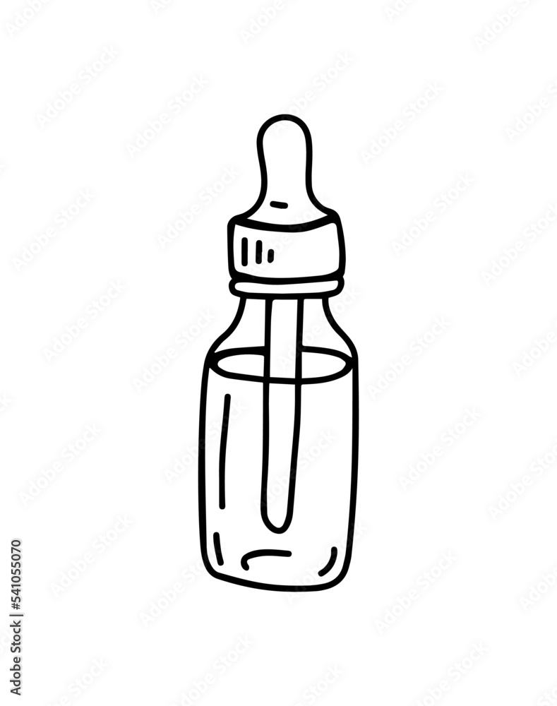 Linear sketch of a bottle of serum. Dropper bottle icon. Linear sketch of a bottle of serum. Dropper bottle icon.