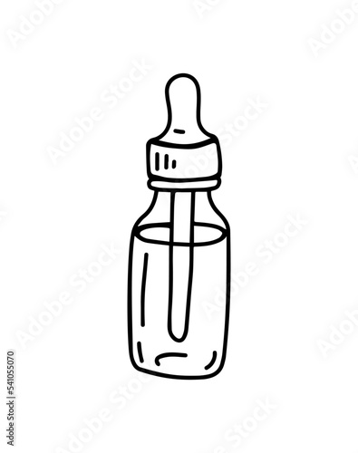 Linear sketch of a bottle of serum. Dropper bottle icon.