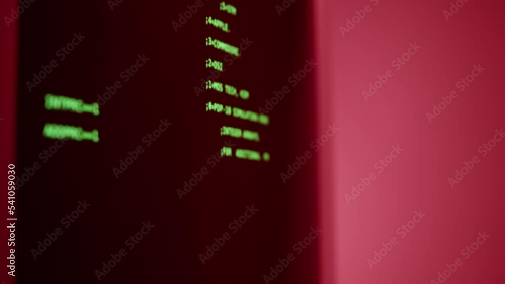 Retro pc with loading code console, programmer making scripts, green ...