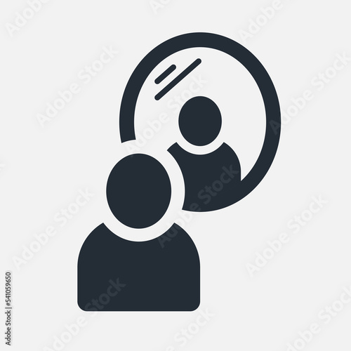 Mirror self reflect person vector icon. Window black mirror illustration simple pictogram man looking sign.