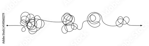 Complex problem concept knot scribble line doodle vector brain messy difficult icon illustration background.