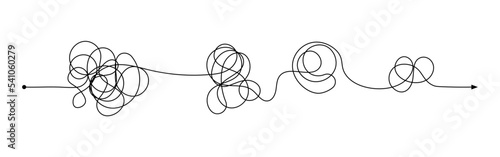 Complex problem concept knot scribble line doodle vector brain messy difficult icon illustration background.