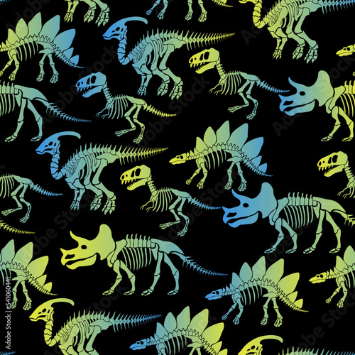 Seamless vector pattern with dinosaur skeleton. 