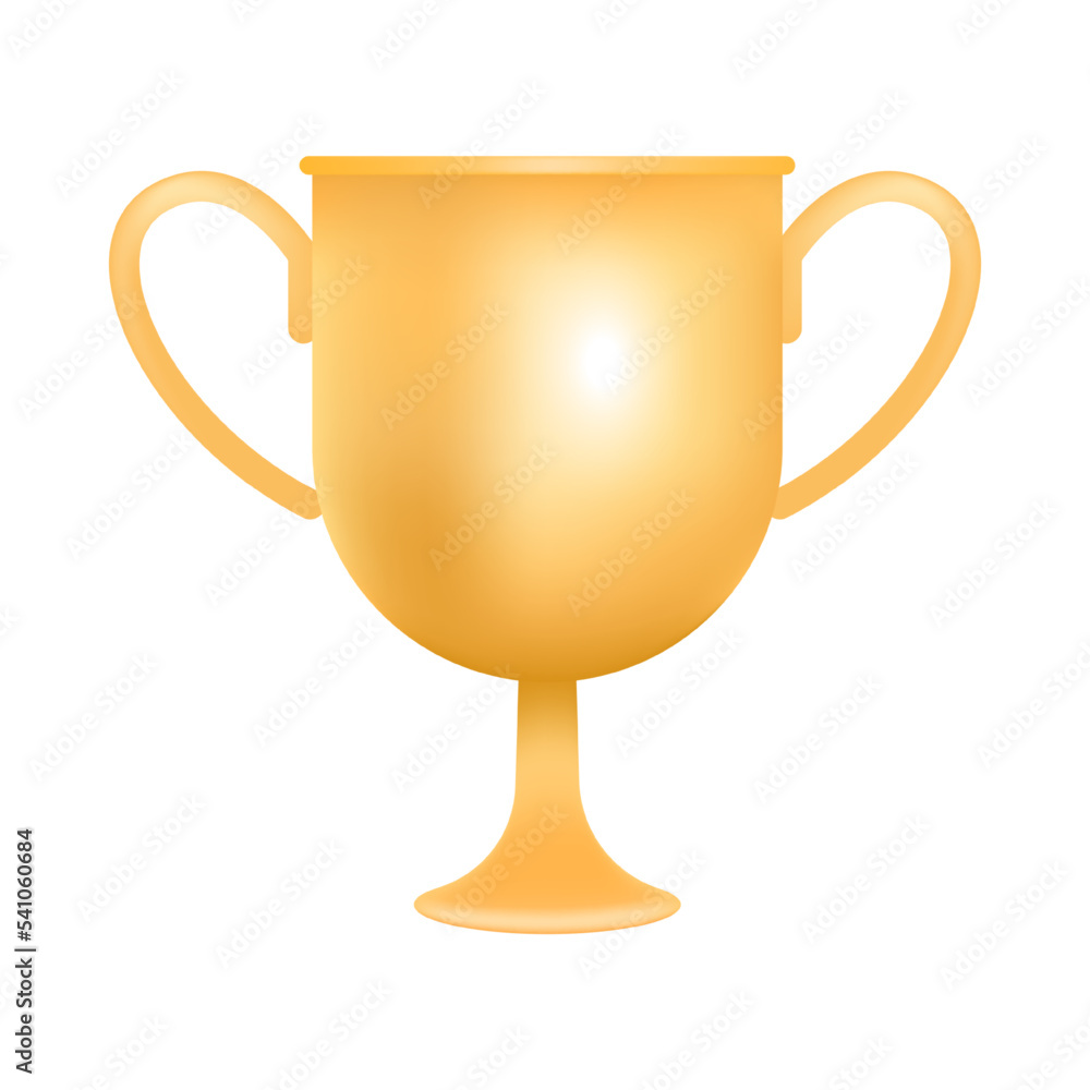 Shiny gold cup 3D icon. Three-dimensional golden trophy or prize for winner vector illustration on white background. Success, victory, achievement, ceremony concept Shiny gold cup 3D icon. Three-dimensional golden trophy or prize for winner vector illustration on white background. Success, victory, achievement, ceremony concept
