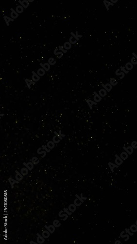 Small gold colored dots looped motion on clean black vertical copy space background. photo