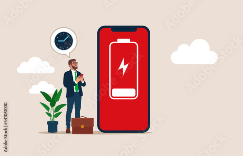 Not enough energy. Low battery level icon. Charging symbol. Electric charge technology. Flat illustration. 