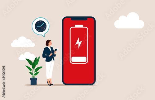 Not enough energy. Low battery level icon. Charging symbol. Electric charge technology. Flat illustration. 