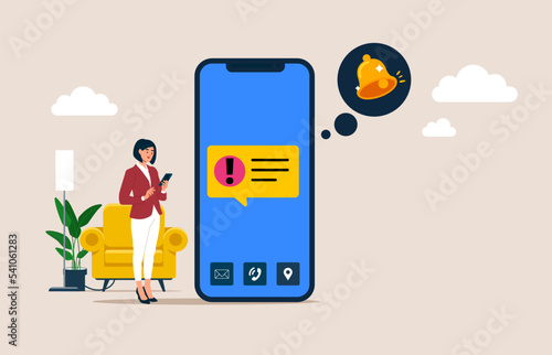 Personal data protection on the internet. Warning message on the phone. Wrong password. Access denied.  Incorrect data entering. Flat vector illustration.