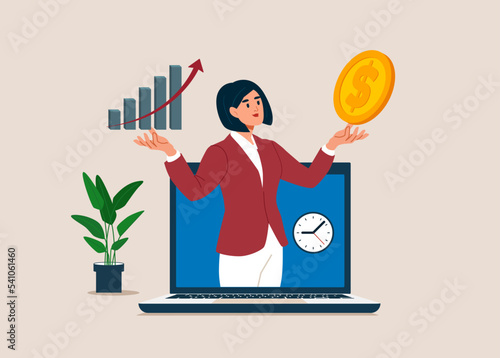 Businesswoman compare between value and growth stock in his hand. Choosing asset for earning and profit in market. Value stock vs growth stock, comparison between investing.