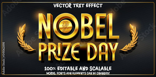 Editable gold text. Nobel Prize Day, Idea for poster, banner, flyer or postcard. Happy Nobel Prize Day, December 10. Calendar of December Retro neon Text Effect, design