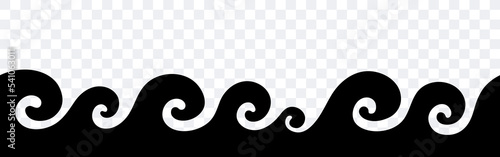 Wave silhouette. Sea waves seamless border. Waves on a transparent background. Vector clipart.