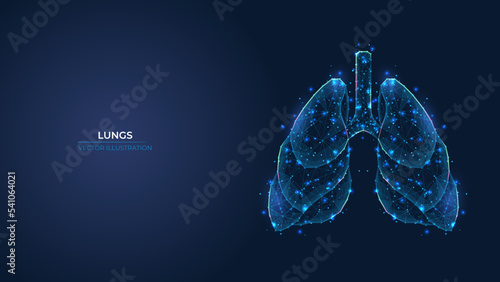 Futuristic abstract symbol of the human lung. Concept blue respiratory system, pneumonia, asthma. Low poly geometric 3d wallpaper background vector illustration.