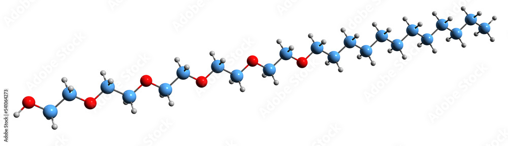 Obraz premium 3D image of Pentaethylene glycol monododecyl ether skeletal formula - molecular chemical structure of nonionic surfactant C12E5 isolated on white background