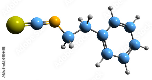 3D image of Phenethyl isothiocyanate skeletal formula - molecular chemical structure of Phenethyl mustard oil isolated on white background photo