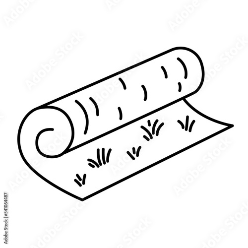 Turf roll icon. Artificial grass roll icon. Lawn roll representation. Vector illustration of rolled lawn real grass. 
