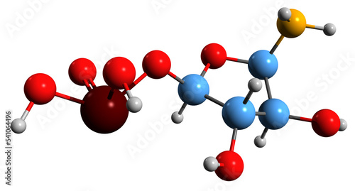 Bilde på lerret 3D image of Phosphoribosylamine skeletal formula - molecular chemical structure