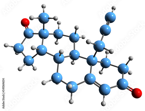 3D image of Plomestane skeletal formula - molecular chemical structure of propargylestrenedione isolated on white background