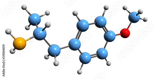 3D image of PMA skeletal formula - molecular chemical structure of  designer drug para-Methoxyamphetamine isolated on white background photo