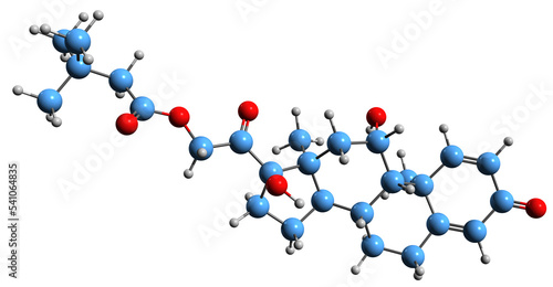 3D image of Prednisolone tebutate skeletal formula - molecular chemical structure of  synthetic glucocorticoid corticosteroid isolated on white background
 photo