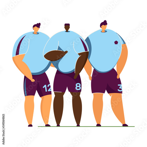 Cartoon football team flat vector illustration. Intense football match, decisive goal, opposing teams fiercely fighting for win on stadium. Football, soccer, playing, sport, goal concept