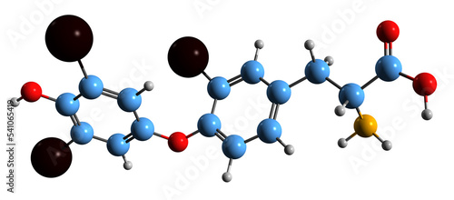 3D image of Reverse triiodothyronine skeletal formula - molecular chemical structure of  isomer of triiodothyronine isolated on white background
