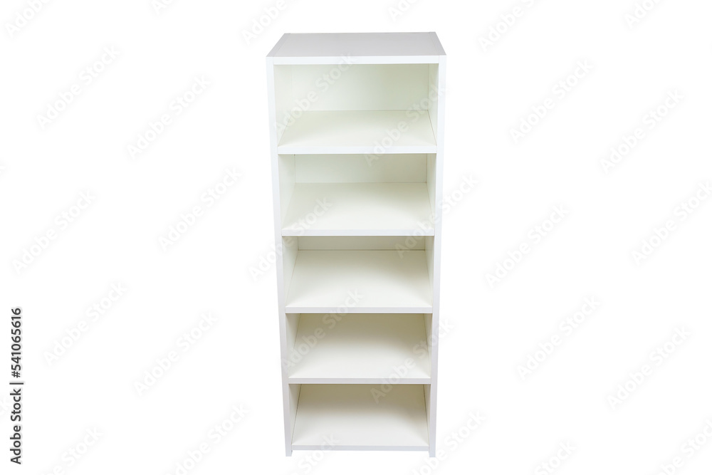 Rack with shelves on a white isolated background. Furniture made of white laminated chipboard. Rack with shelves on a white isolated background. Furniture made of white laminated chipboard.