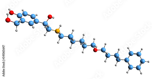 3D image of Salmeterol skeletal formula - molecular chemical structure of beta2 adrenergic receptor agonist isolated on white background
 photo