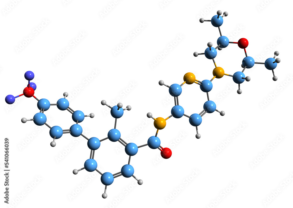 3D image of Sonidegib skeletal formula - molecular chemical structure of anti-cancer preparation isolated on white background 3D image of Sonidegib skeletal formula - molecular chemical structure of anti-cancer preparation isolated on white background