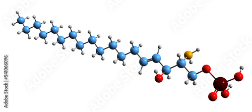  3D image of Sphingosine-1-phosphate skeletal formula - molecular chemical structure of signaling sphingolipid isolated on white background