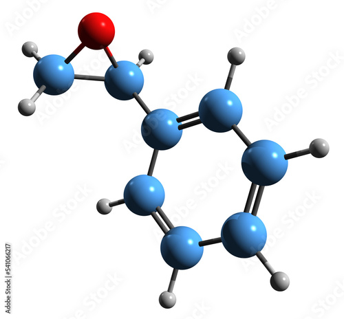  3D image of Styrene oxide skeletal formula - molecular chemical structure of epoxide Epoxystyrene isolated on white background photo