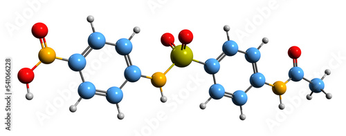 Schilderij op canvas 3D image of Sulfanitran skeletal formula - molecular chemical structure of  sul