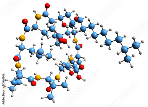 3D image of Surfactin skeletal formula - molecular chemical structure of antibiotic surfactant isolated on white background
 photo