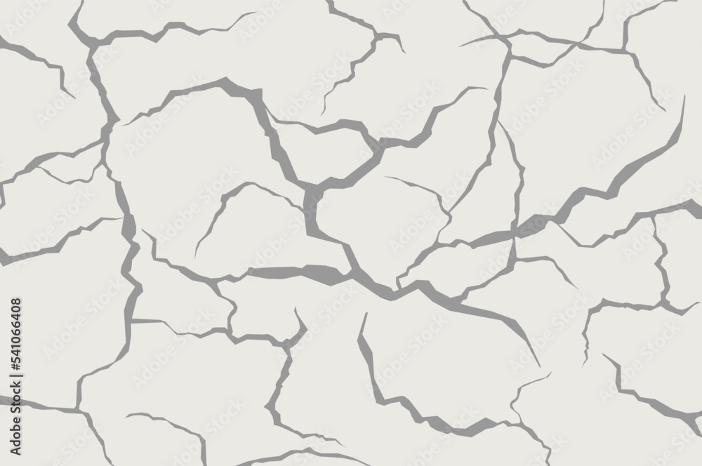 Cracks in dry ground. Gray faults isolated on a gray yellow background. Vector illustration.