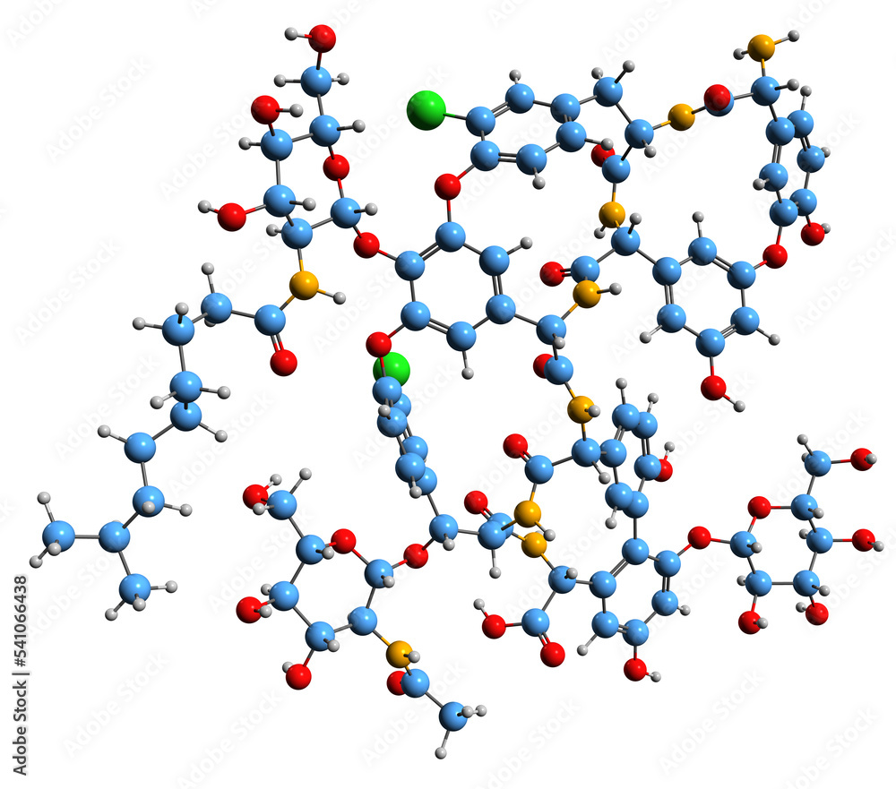3D image of teicoplanin А 2-2 skeletal formula - molecular chemical structure of glycopeptide antibiotic isolated on white background
3D image of teicoplanin А 2-2 skeletal formula - molecular chemical structure of glycopeptide antibiotic isolated on white background
