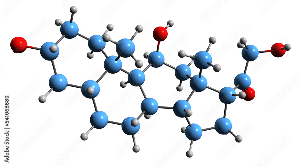 3D image of Tetrahydrodeoxycorticosterone skeletal formula - molecular chemical structure of endogenous neurosteroid THDOC isolated on white background
3D image of Tetrahydrodeoxycorticosterone skeletal formula - molecular chemical structure of endogenous neurosteroid THDOC isolated on white background