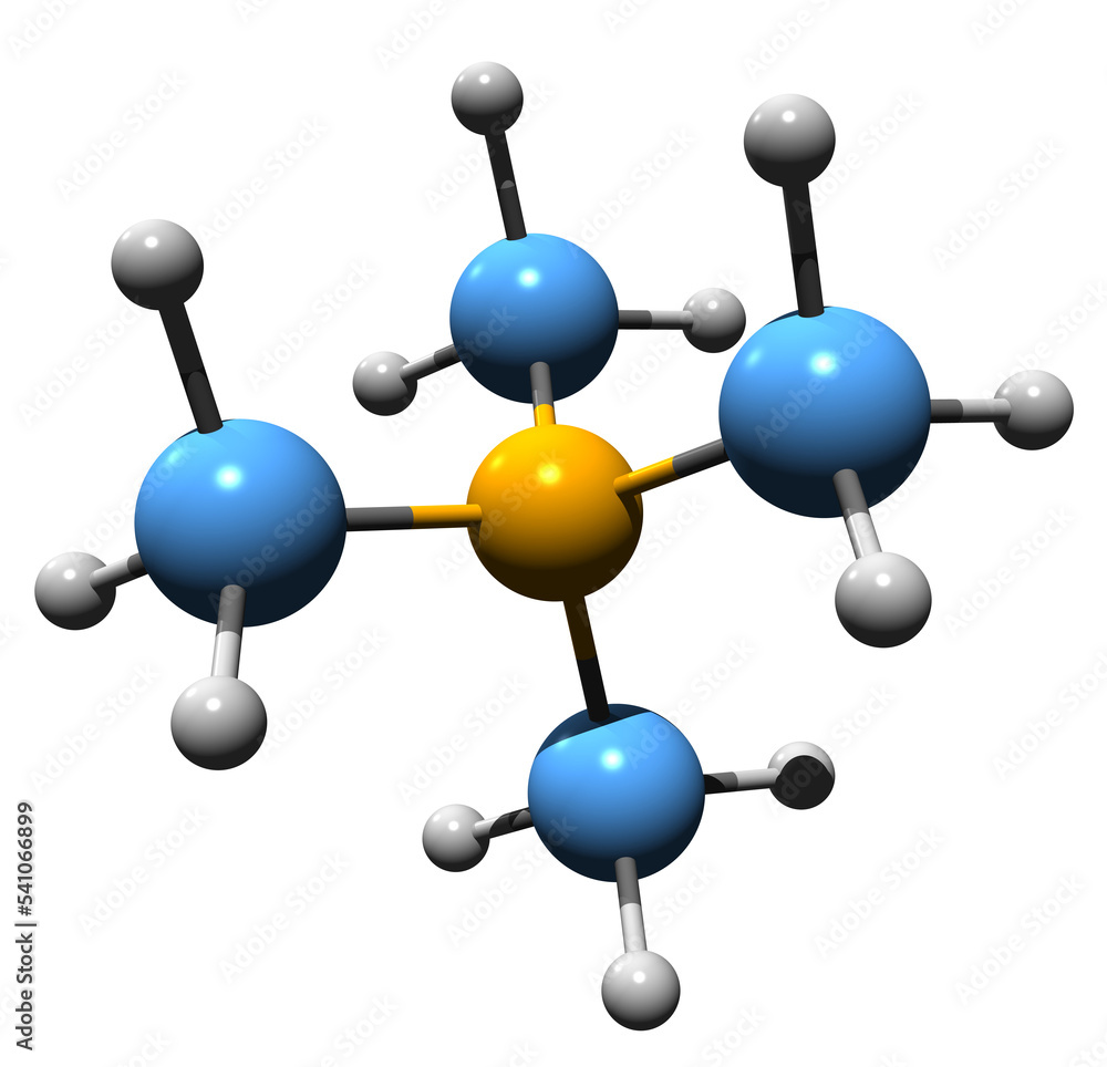  3D image of Tetramethylammonium hydroxide skeletal formula - molecular chemical structure of trimethylmethanaminium hydroxide TMAH isolated on white background

