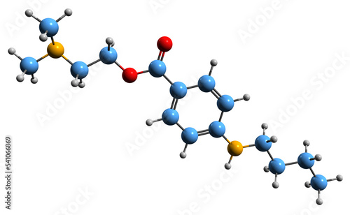  3D image of Tetracaine skeletal formula - molecular chemical structure of  local anesthetic amethocaine isolated on white background photo